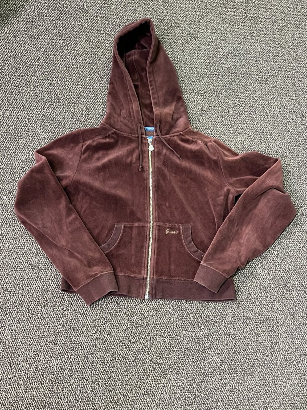 Groggy Brown Velveteen Cropped Hoodie
